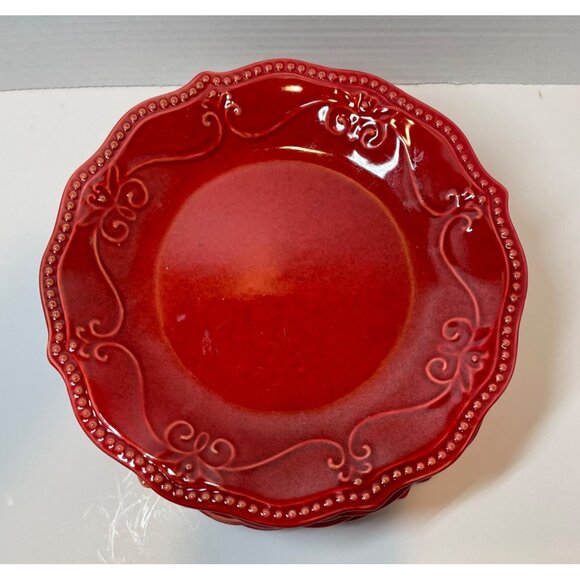 The Pioneer Woman Vintage Red Scalloped Stoneware Plates Set Of 6 Diameter 8" - Picture 3 of 9